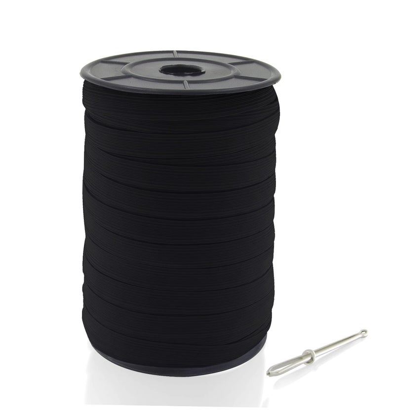 MJMP 1/2"" 100 Yard Black Baraded Elastic Cord - Heavy Stretch Knit Elastic Spool (Black) - Bedspread Band - Image 1